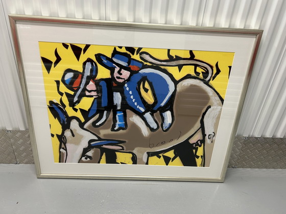 Image 1 of Herman Brood Bulls Ride Zeefdruk In Lijst