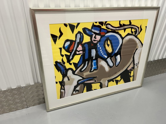 Image 1 of Herman Brood Bulls Ride Zeefdruk In Lijst