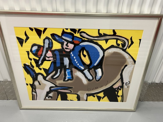 Image 1 of Herman Brood Bulls Ride Zeefdruk In Lijst