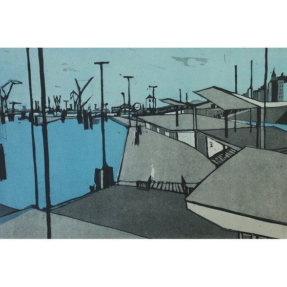 Image 1 of Vintage schilderij gravure "I am Hafen" door Otto Eglau, 1961