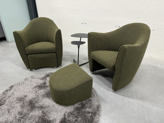 Image 1 of 2 Leolux Sjamaan Fauteuil Met Hocker Groen Stof