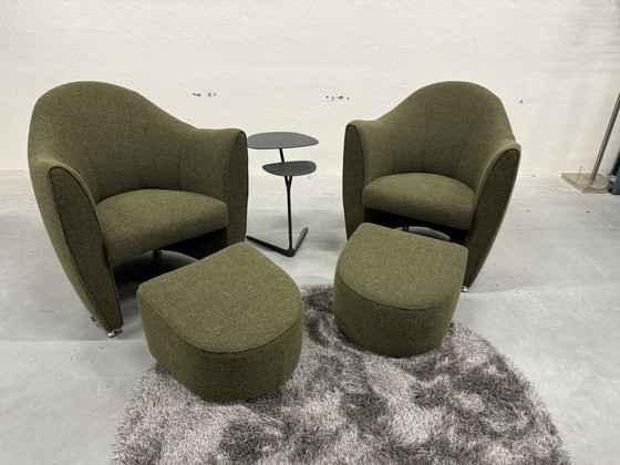 Image 1 of 2 Leolux Sjamaan Fauteuil Met Hocker Groen Stof