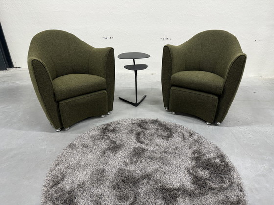 Image 1 of 2 Leolux Sjamaan Fauteuil Met Hocker Groen Stof