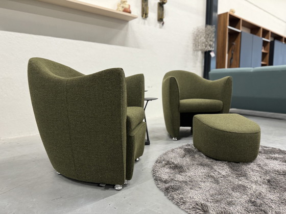 Image 1 of 2 Leolux Sjamaan Fauteuil Met Hocker Groen Stof