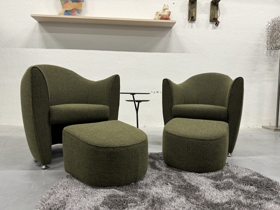 Image 1 of 2 Leolux Sjamaan Fauteuil Met Hocker Groen Stof