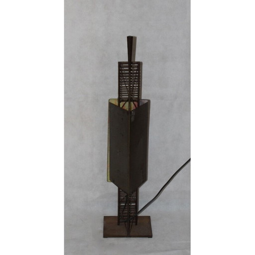 Vintage glazen en metalen tafellamp, 1970