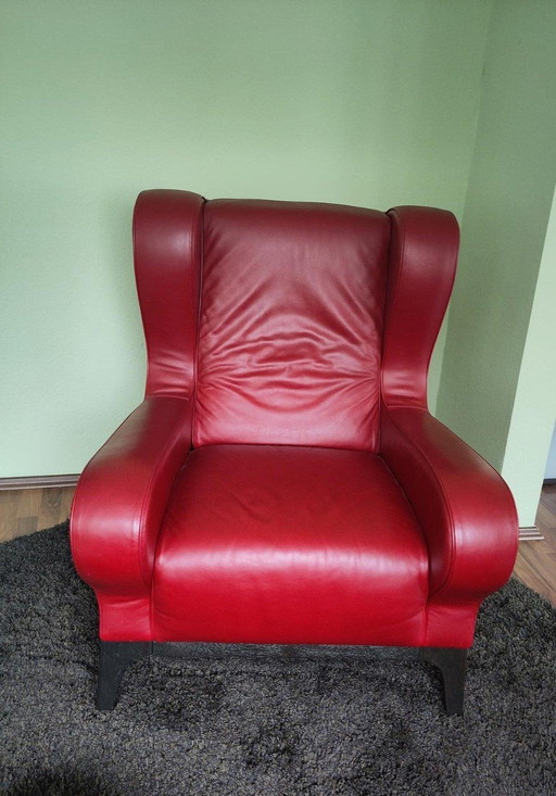 Rode Natuzzi leren fauteuil, "Kristall" model