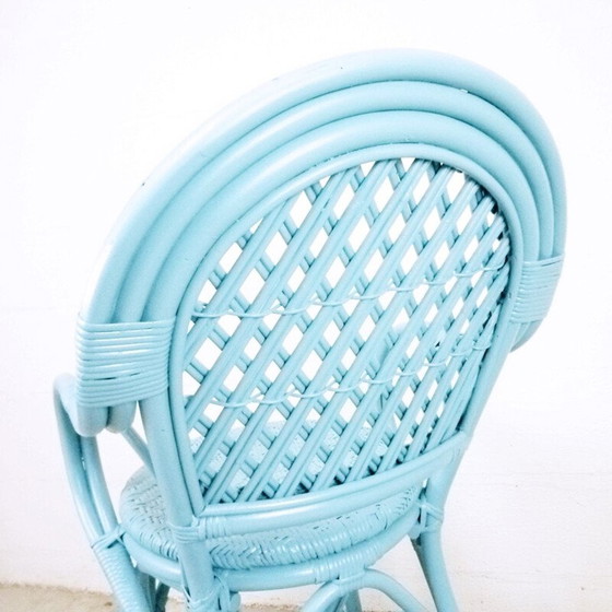 Image 1 of Vintage blauw geweven rotan fauteuil, 1990