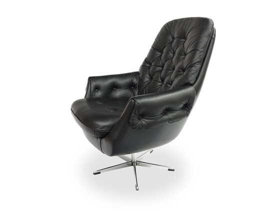 Image 1 of Loungestoel 70s Leren Fauteuil Zwart Mid Century Vintage