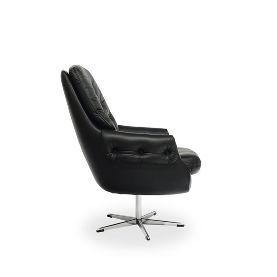 Image 1 of Loungestoel 70s Leren Fauteuil Zwart Mid Century Vintage