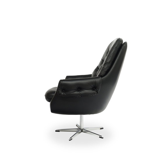 Image 1 of Loungestoel 70s Leren Fauteuil Zwart Mid Century Vintage