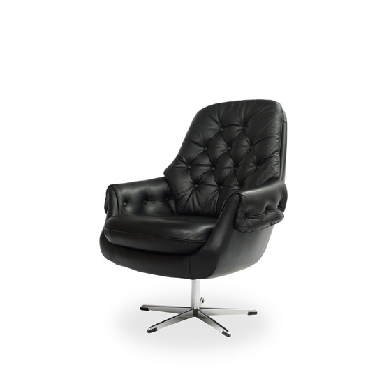 Image 1 of Loungestoel 70s Leren Fauteuil Zwart Mid Century Vintage