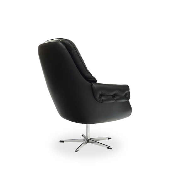 Image 1 of Loungestoel 70s Leren Fauteuil Zwart Mid Century Vintage