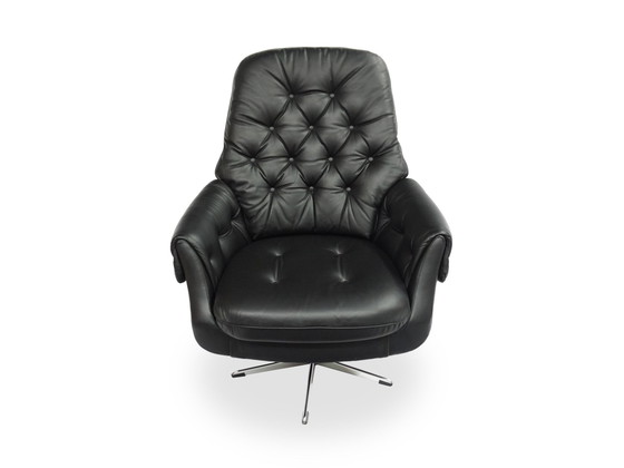 Image 1 of Loungestoel 70s Leren Fauteuil Zwart Mid Century Vintage