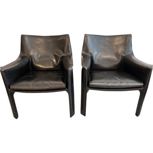 Paar vintage Cab 414 fauteuils van Mario Bellini voor Cassina, 1970