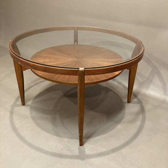 Image 1 of Scandinavisch design salontafel van glas en teak 1950.