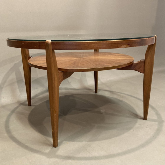 Image 1 of Scandinavisch design salontafel van glas en teak 1950.