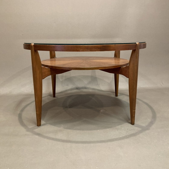 Image 1 of Scandinavisch design salontafel van glas en teak 1950.