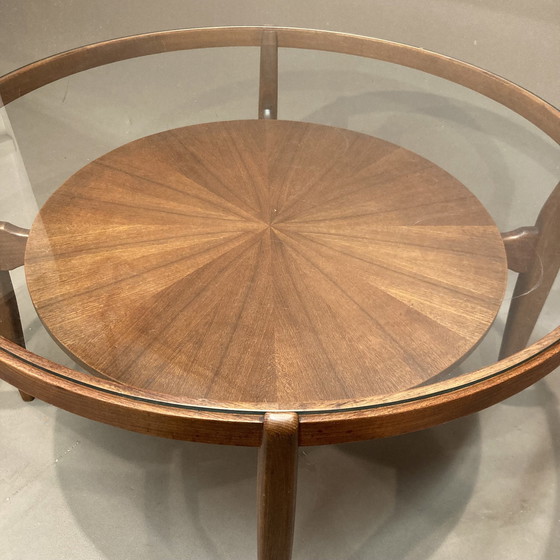 Image 1 of Scandinavisch design salontafel van glas en teak 1950.