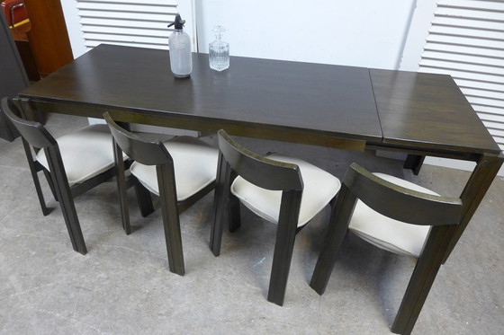 Image 1 of 6x Eiken Brutalistische Stoelen Met Uitschuifbare Eettafel