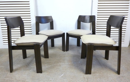 6x Eiken Brutalistische Stoelen Met Uitschuifbare Eettafel