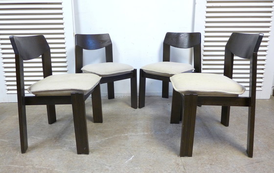 Image 1 of 6x Eiken Brutalistische Stoelen Met Uitschuifbare Eettafel