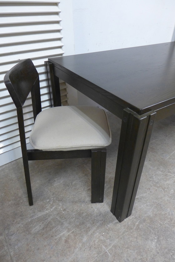 Image 1 of 6x Eiken Brutalistische Stoelen Met Uitschuifbare Eettafel