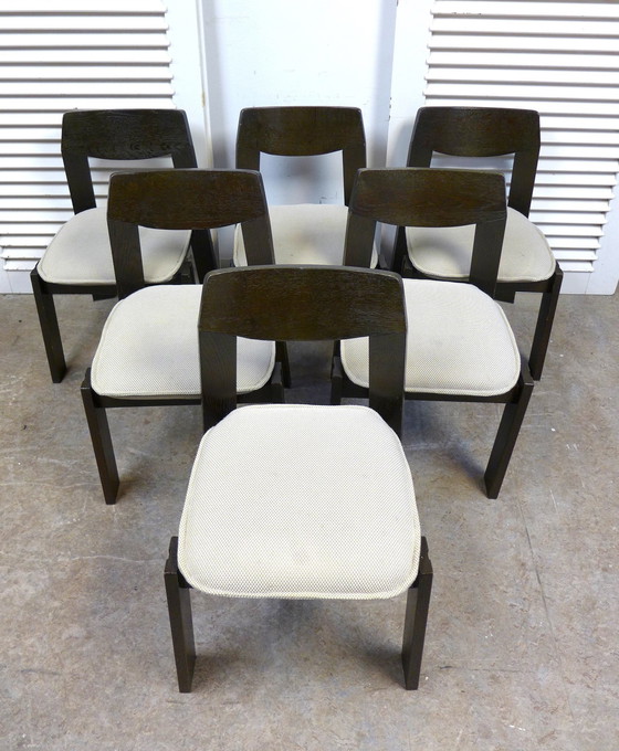 Image 1 of 6x Eiken Brutalistische Stoelen Met Uitschuifbare Eettafel