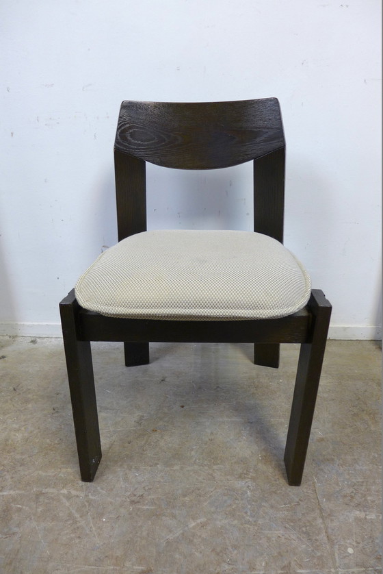 Image 1 of 6x Eiken Brutalistische Stoelen Met Uitschuifbare Eettafel