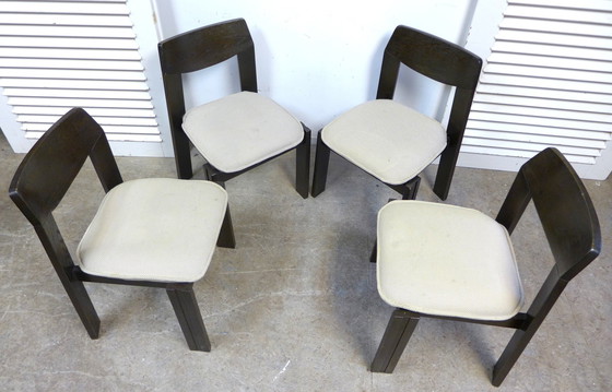 Image 1 of 6x Eiken Brutalistische Stoelen Met Uitschuifbare Eettafel