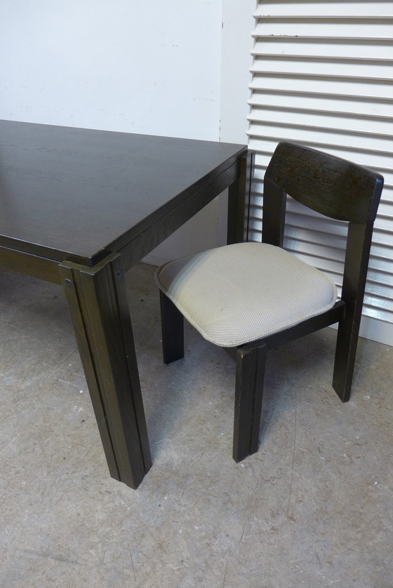 Image 1 of 6x Eiken Brutalistische Stoelen Met Uitschuifbare Eettafel