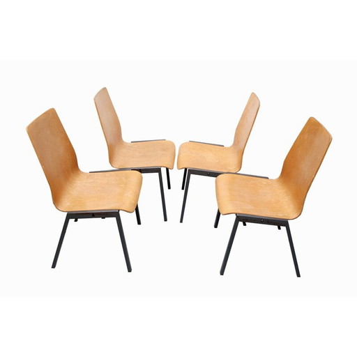 Set van 4 stapelbare stoelen van metaal en multiplex - jaren 1960
