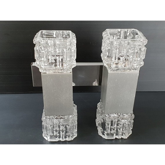Image 1 of Paar vintage wandlampen van staal en glas, 1970