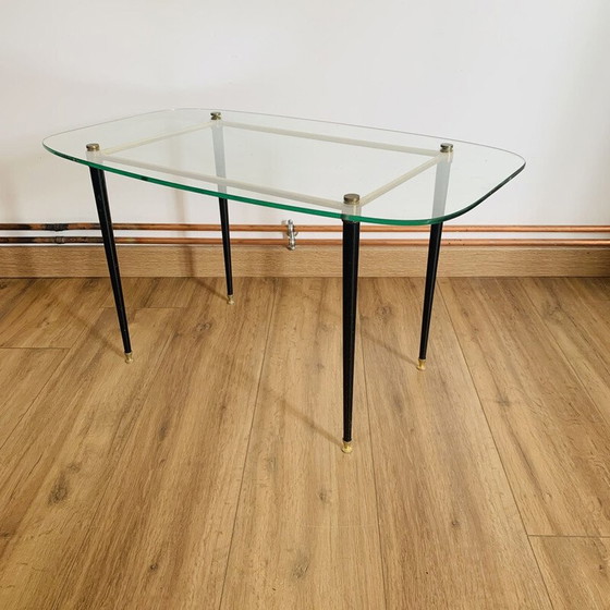 Image 1 of Vintage salontafel van glas en messing, 1960