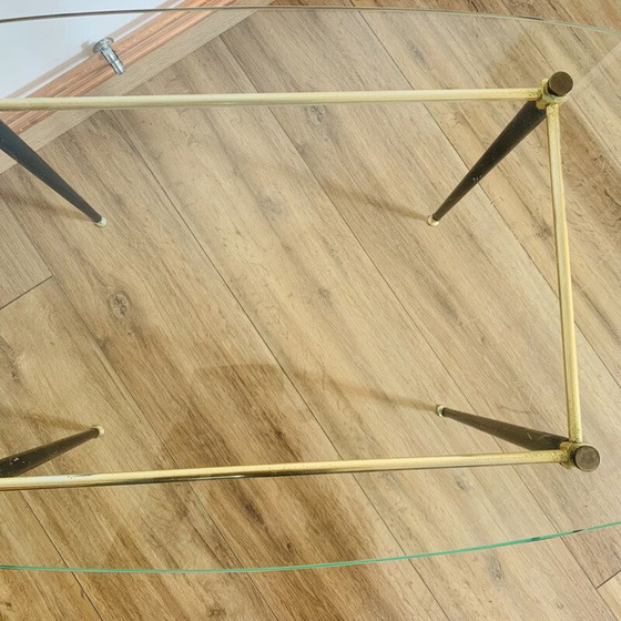 Image 1 of Vintage salontafel van glas en messing, 1960