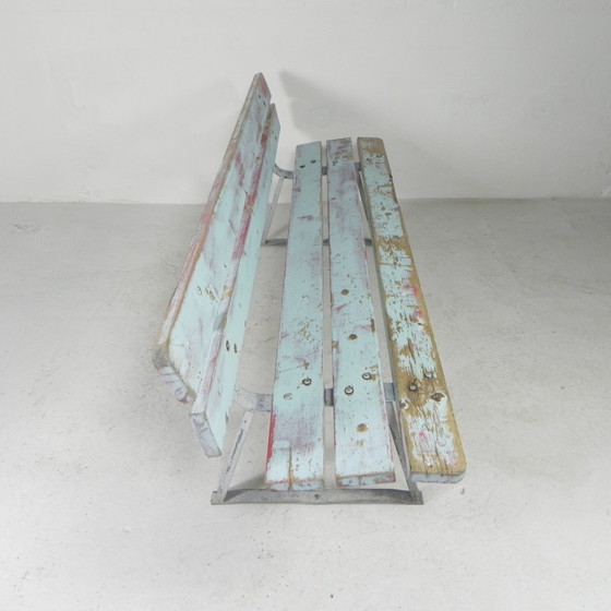 Image 1 of Stoere, industriele bank, 2 meter lang, jaren 60