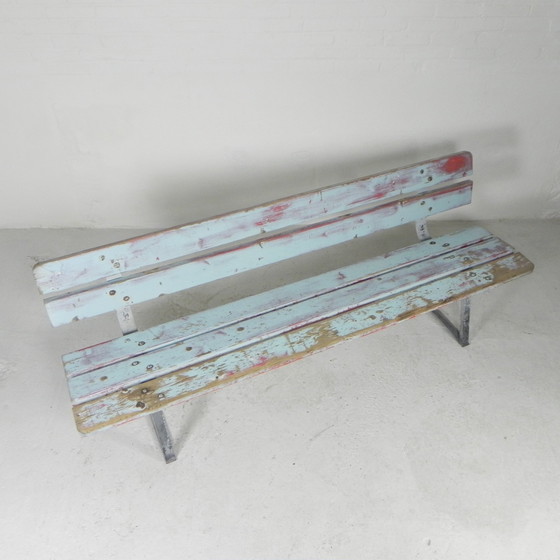 Image 1 of Stoere, industriele bank, 2 meter lang, jaren 60