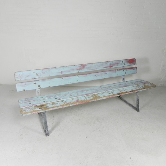 Image 1 of Stoere, industriele bank, 2 meter lang, jaren 60