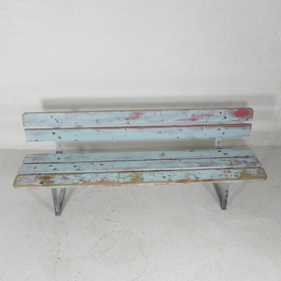 Image 1 of Stoere, industriele bank, 2 meter lang, jaren 60