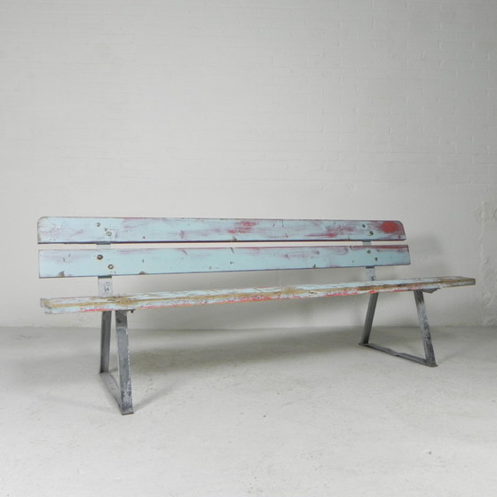 Image 1 of Stoere, industriele bank, 2 meter lang, jaren 60