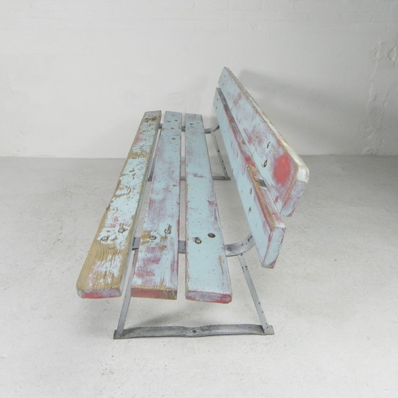 Image 1 of Stoere, industriele bank, 2 meter lang, jaren 60