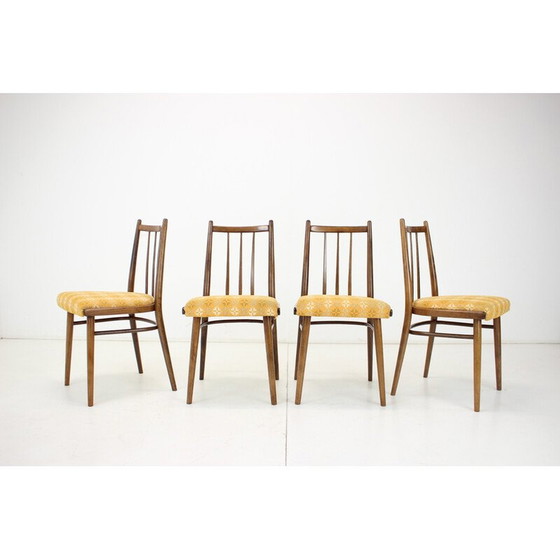 Image 1 of Set van 4 vintage stoelen van hout en stof van Jitona, Tsjecho-Slowakije 1970
