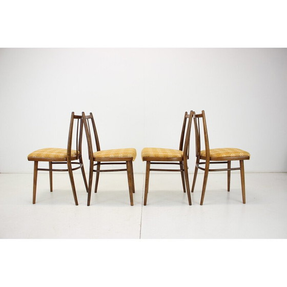 Image 1 of Set van 4 vintage stoelen van hout en stof van Jitona, Tsjecho-Slowakije 1970