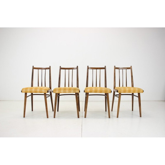 Image 1 of Set van 4 vintage stoelen van hout en stof van Jitona, Tsjecho-Slowakije 1970