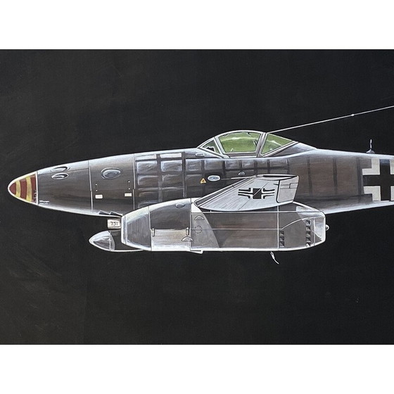 Image 1 of Vintage schilderij "Messerschmitt me 262" door Jean Marcel Cuny, 1978