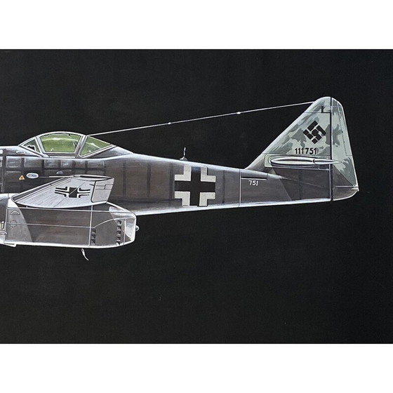 Image 1 of Vintage schilderij "Messerschmitt me 262" door Jean Marcel Cuny, 1978