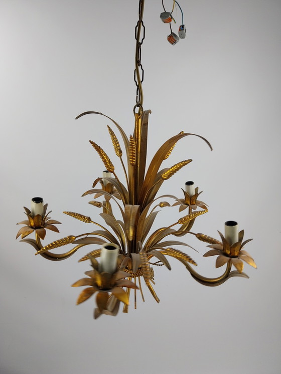 Image 1 of Vintage korenaren hanglamp in goudkleur