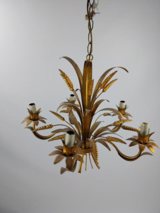 Image 1 of Vintage korenaren hanglamp in goudkleur