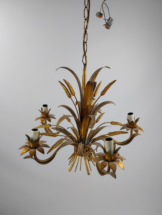 Image 1 of Vintage korenaren hanglamp in goudkleur