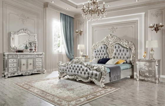 Image 1 of Koninklijk Antiek Gebogen Frans Bed In King Queen Full Size Troonbed In Getuft Kristal Bed Op Maat Bestellen